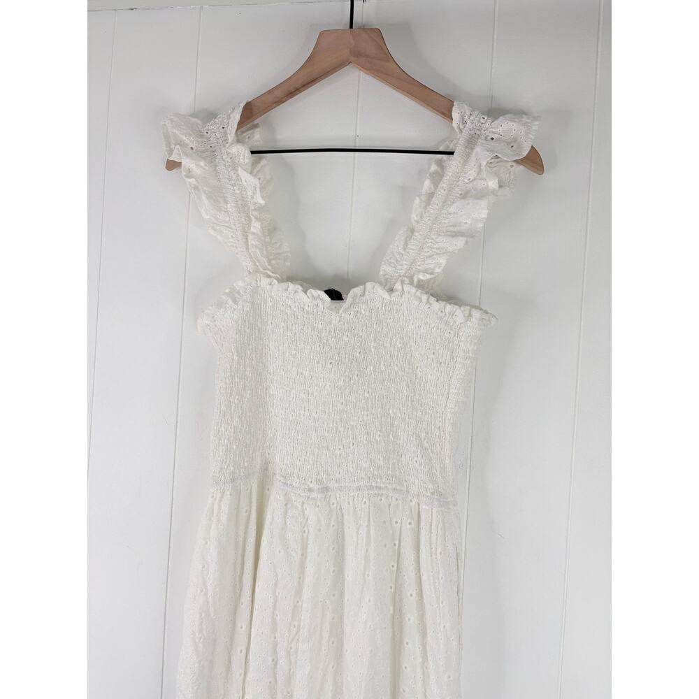 Lulus Easy Loving White Smocked Eyelet Lace Wide-Leg Jumpsuit Large - Picture 9 of 10